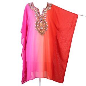Rise And Bloom $68 Sz M Magenta Orange Ombre Beaded Sequin Poly AS IS Dress